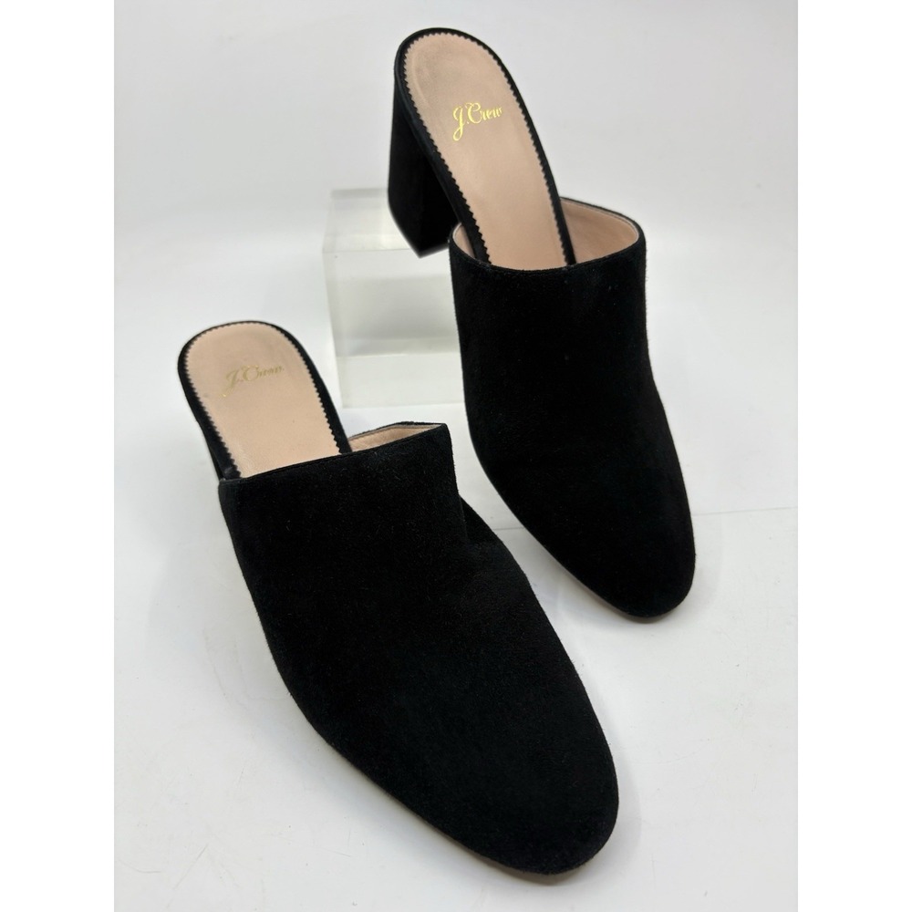 J. Crew Mules Black Suede Leather Slide Block Heels Size 10.5